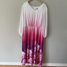 Ashley Stewart Ombre Chiffon Floral Maxi Dress Size 20