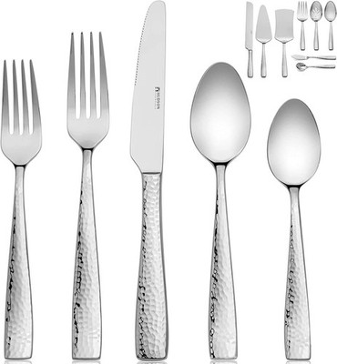 Hudson Essentials 68-Piece Hammered 18/10 Stainless Steel Silverware Cutlery Set