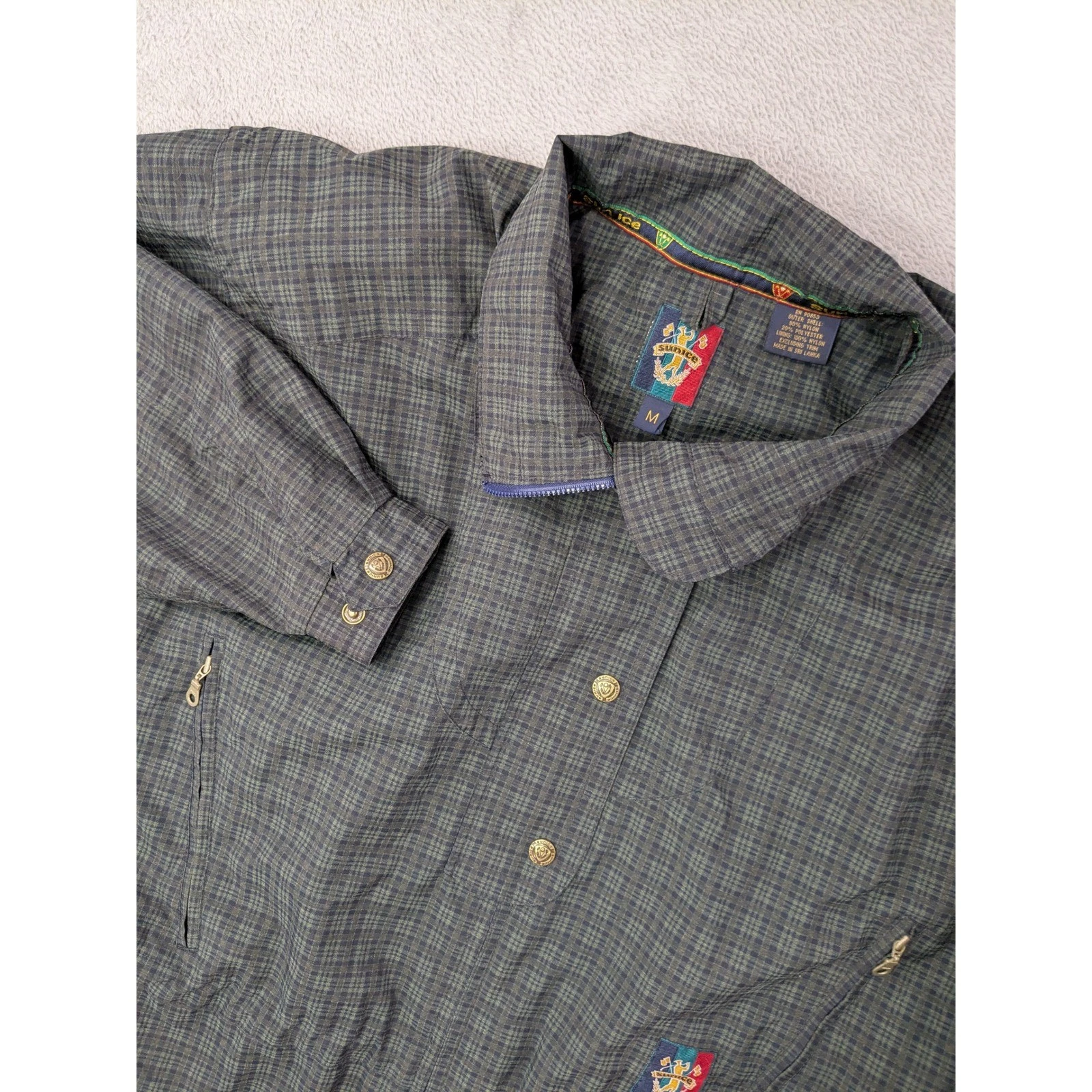 Sunice Plaid Golf Jacket Windbreaker Full Zip Mens Size Medium Green Navy