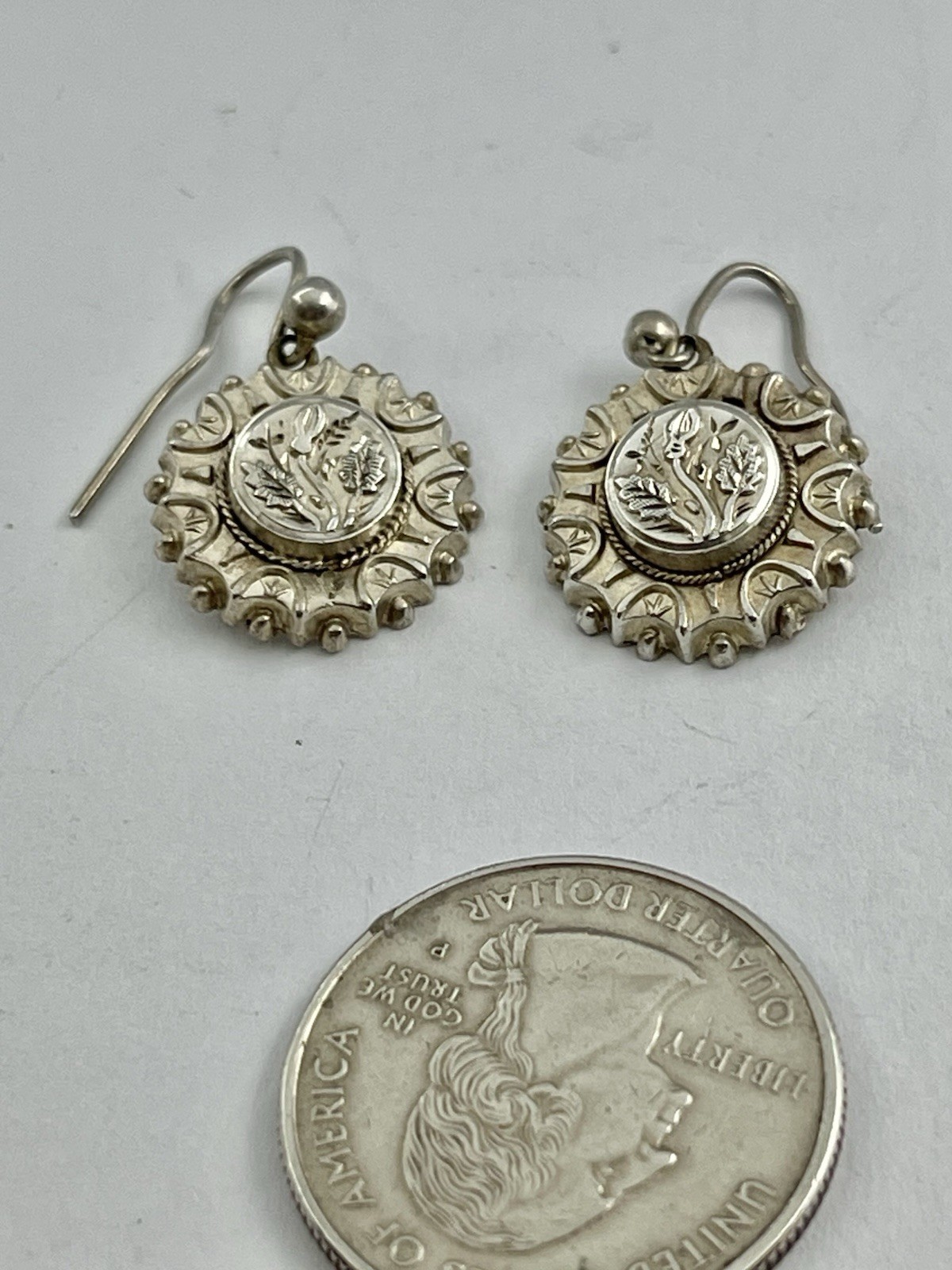 Victorian Repoussé Flowers Circular Sterling Silv… - image 10