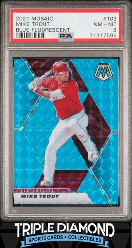 2021 Panini Mosaic Mike Trout Blue Fluorescent Prizm #11/15 PSA 8 NM-MT T137