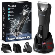 Pubic  Body Hair Trimmer for Men, 2 In 1 Electric Ball Groin Razor Black