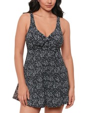 Swim Solutions Women's Abstract Bow Swimdress, Black/White