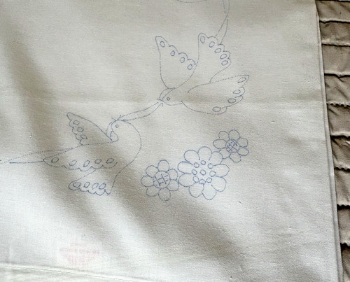 Vtg Artex #3029 Love Birds Pillowcase Stamped Ready to Paint Liquid Embroidery