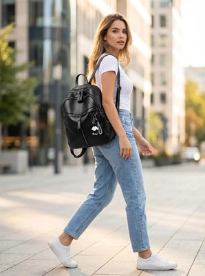 Luxury Waterproof Women s Leather Black Backpack  FREE SHIPPING 