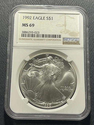 American Silver Eagle 1992 One Ounce Silver Coin: NGC MS69