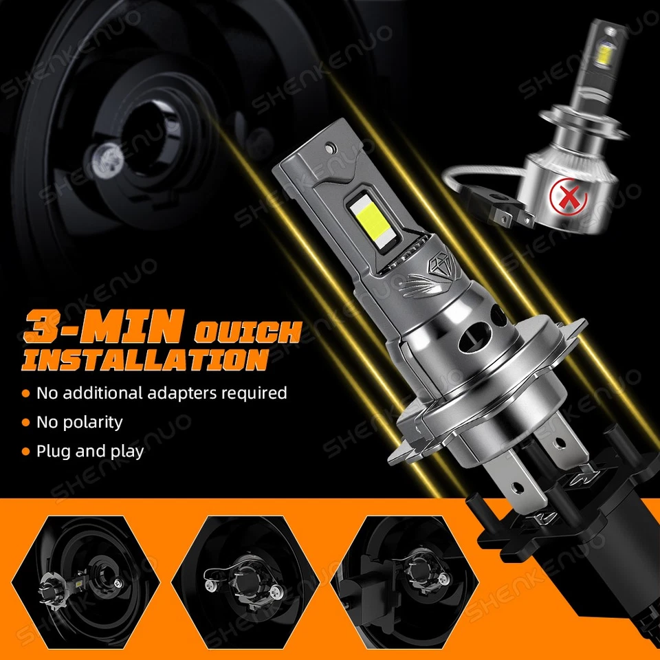 2X H7 LED Bulbs Kit High Low Beam White For Saab 9-5 1999-2006 2007 2008 2009 - Image 2 of 4