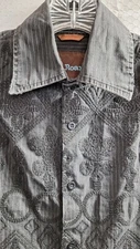 ROAR Performance Stretch Embroidered Button-Up Shirt Sz M Black Rockabilly Y2K
