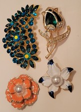 Big Beautiful Rhinestone Enamel Floral Flower Brooch Pin Lot Jewelry Lot P29-1