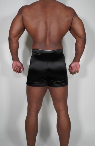 BLACK SATIN WORKOUT SHORTS Adult L - Picture 5 of 6