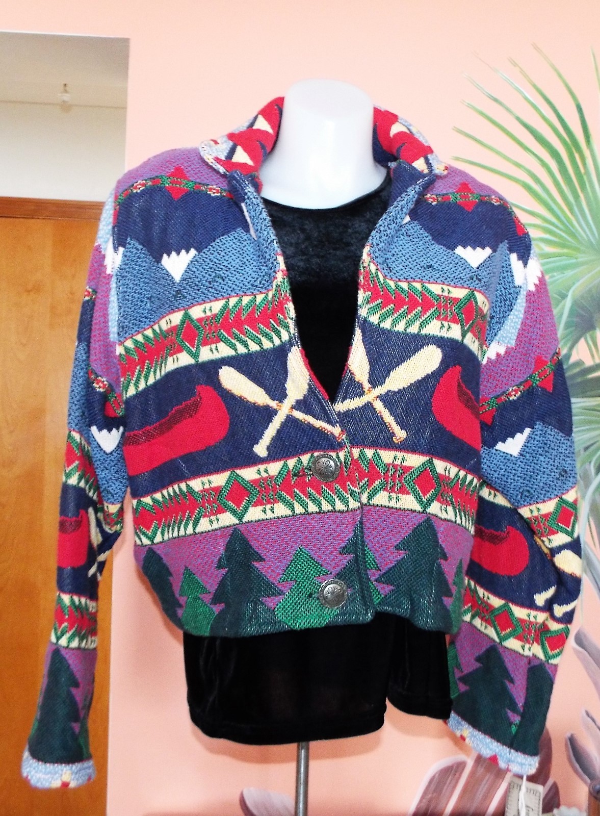 Cappotto arazzo donna pony dipinto giacca bottoni davanti canoa natura campin. Nuovo con etichetta