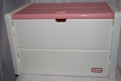Vintage Little Tikes Tykes Kid Child Size Large Toybox Toy Box Pink White  VGUC