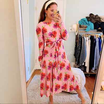 MSGM Milano Pink Floral Long Sleeve Maxi Dress S/M