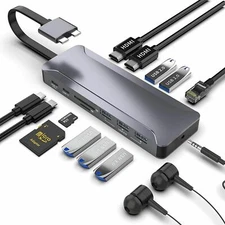 ✅ Rocketek USB C Hub w/ Dual 4K HDMI, 100WPD, 5Gps 1000M RJ45 Docking Station