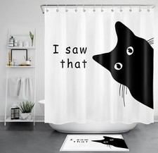 Funny Words Lovely Cat Black and White Shower Curtain Set for Bathroom Decor