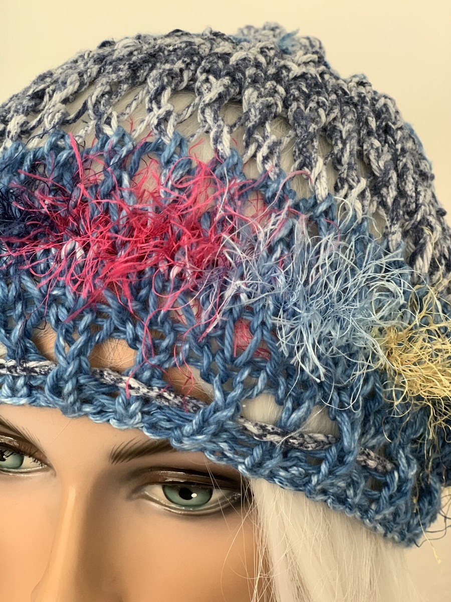Hand Knits 2 Love Cotton Slouch Hat Bubbles Buds Lace Bead Designer Hip Boho Hip Hand Knits 2 Love Cotton Slouch Cap Hat Beret Tam Designer  main image 3