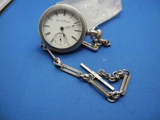 VINTAGE,ELGIN,OPEN FACE, POCKET WATCH 7J,,Sz18, SILVERINE,SERVICED(1890)+CHAIN