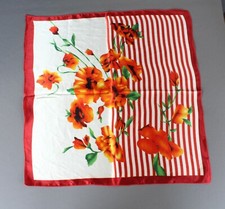 Red Orange White floral scarf Satin silky square neck hair headband kerchief