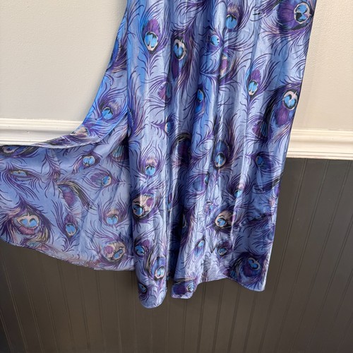 August Silk Intimates Long Slip Dress Nightgown Medium Purple Peacock side slits - Picture 4 of 7
