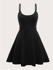 Black EZwear Solid Flare Hem Cami Dress Sz XS S M L XL