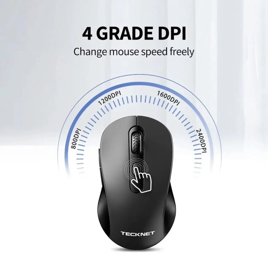 TECKNET Wireless Mouse, 2.4G Optical Computer with Nano Receiver, Ewm01107 Grey - Image 3 of 4