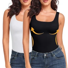 Women Tummy Control Shapewear Tank Top Square Neck Compression Top Slim Camisole