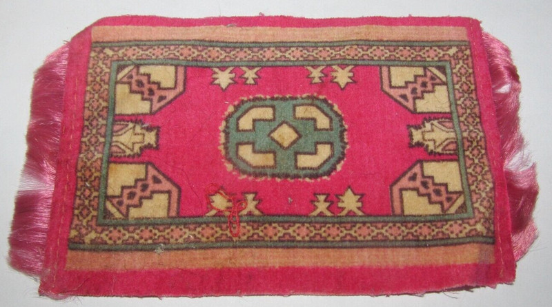 Antique Tobacco Fabric Felt Flag 3" x 5" Rug Doll House Pink Native Indian