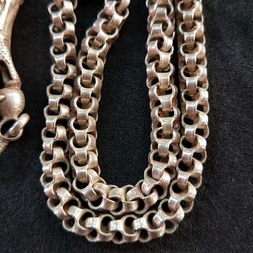 Old Silver Exquisite Chinese Tibet Dragon Head Necklace - Picture 5 of 5