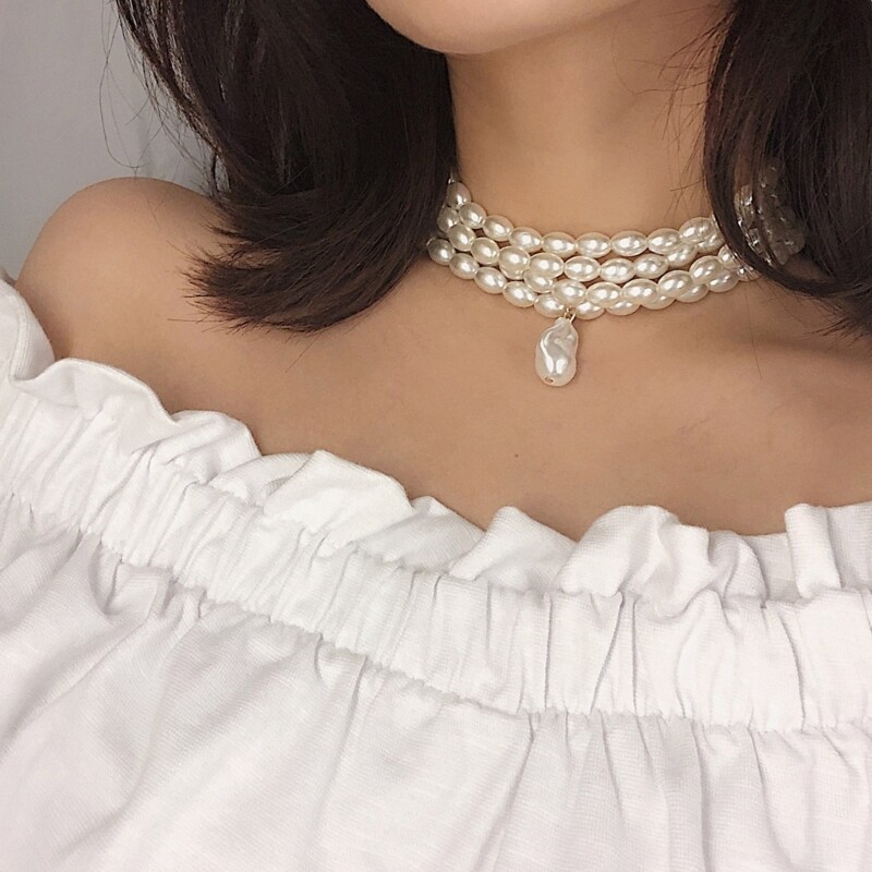 Faux Pearl Choker Necklace Jewelry Elegant Collar Necklace for