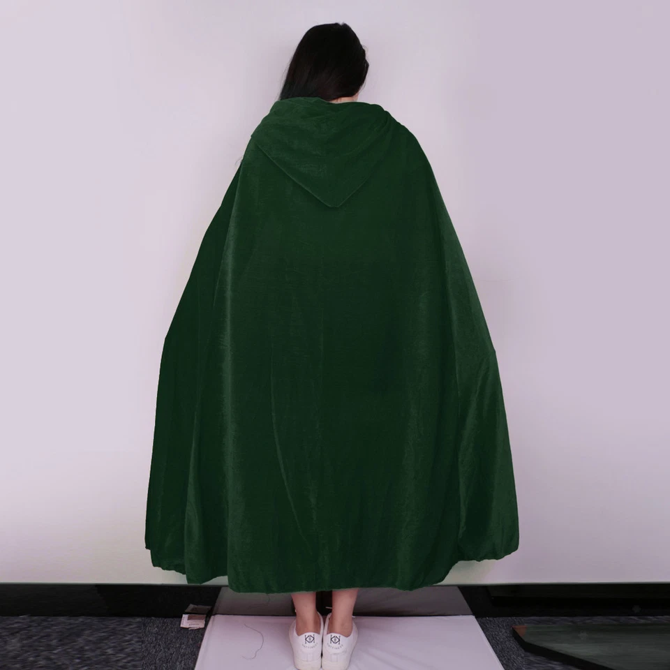 Men Women Green Velvet Hooded Cape Gothic Devil Cloak Witch Robe Costume - image 4 of 4