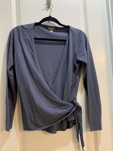 J. Jill Top Small Long Sleeve Stretchy Deep Vneck Wrap Shirt Belted Gray - Picture 6 of 7