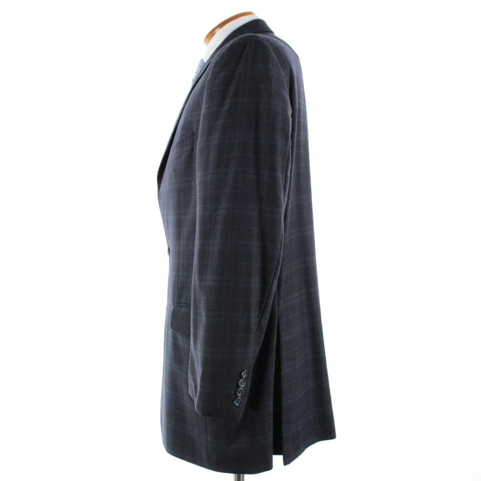 Jack Victor Super 110's Wool Sport Coat Size 44L US In Blue w/ Gray & Blue Plaid - Image 4 of 4