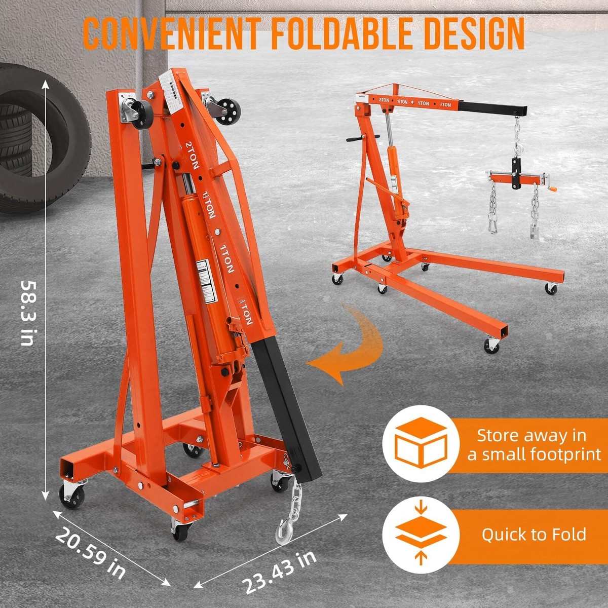 2Ton 4400LBS Folding Engine Hoist with Lever Hydraulic Cherry