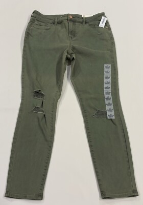 Old Navy Rockstar Skinny Mid Rise Destroyed Stretch Green Jeans Women s Size 10