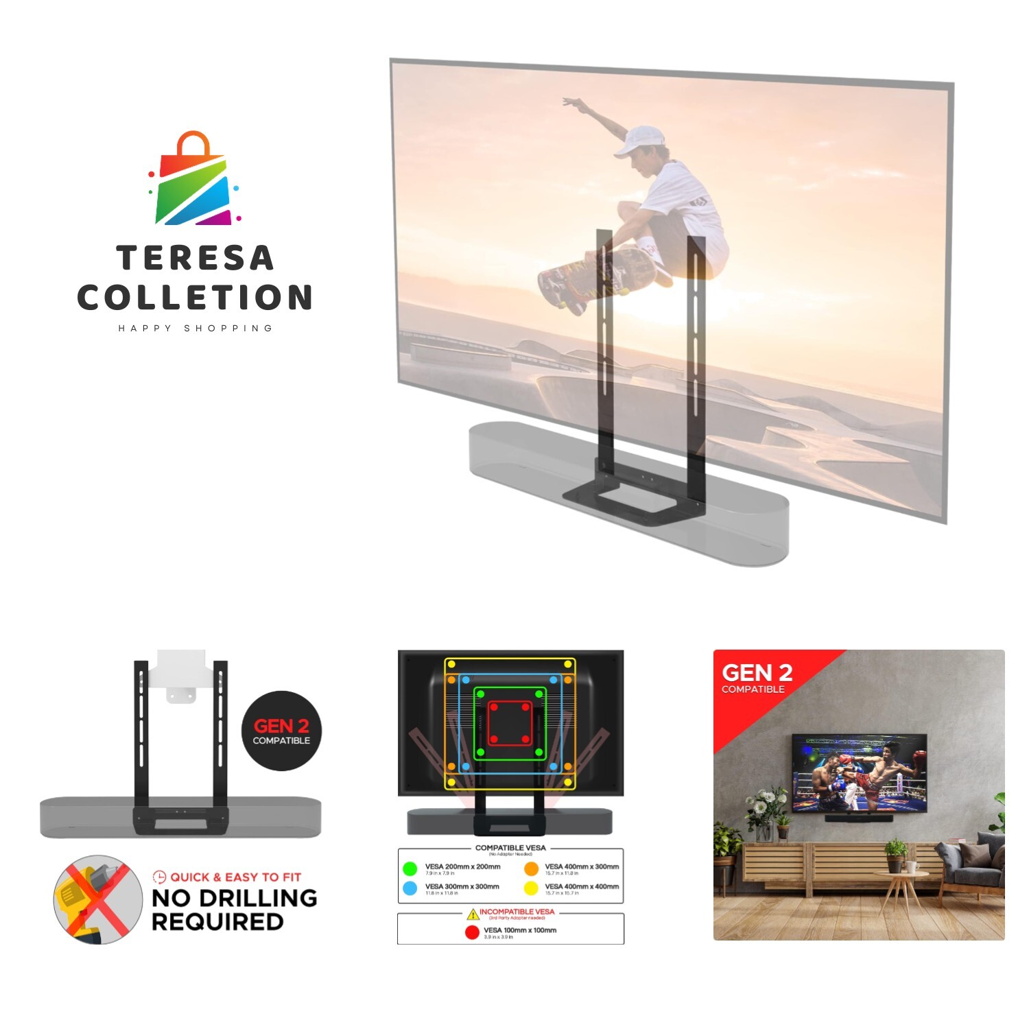 Beam TV Mount, Compatible with Generation 1 & 2 Sonos Beam Mounting Bracket f...-image