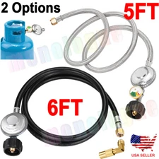5 FT Propane Regulator Hose BBQ Grill Low Pressure with Gauge for Gas Pit, Stove
