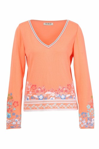 Ivko Pullover Blumenmuster intarsia Muster weiss orange Baumwolle cotton 201230 - Picture 5 of 7