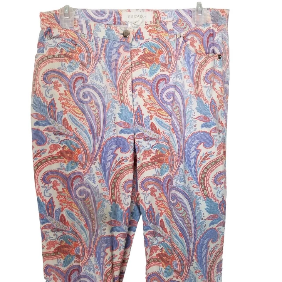 Escada Pants High Waisted Pants Women 40 Pink Ankle Pants Paisley Pants Women - Image 2 of 4