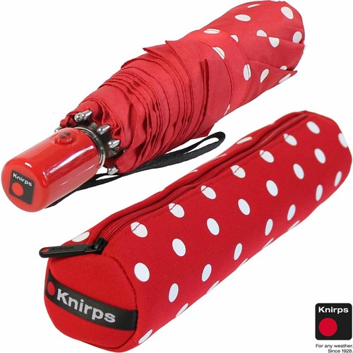 Knirps Mini Regenschirm Damen Automatik Dots Punkte rot NeoprenCase