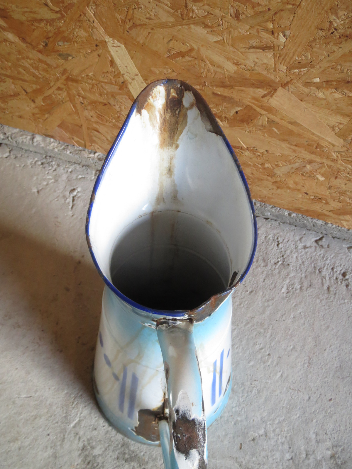 Vintage Enamel Metal Water Pitcher 1950s Decor Brocante Kitsch