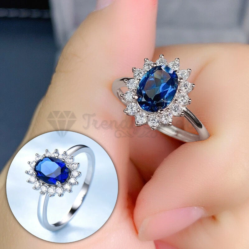 Blue crystal engagement on sale ring