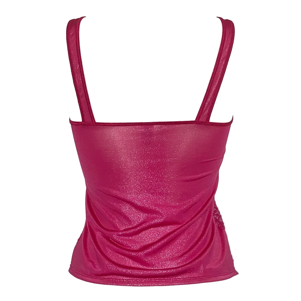 Camisola magenta de encaje y brillo brillante transparente para mujer - S, M, L Foto 2 de 2
