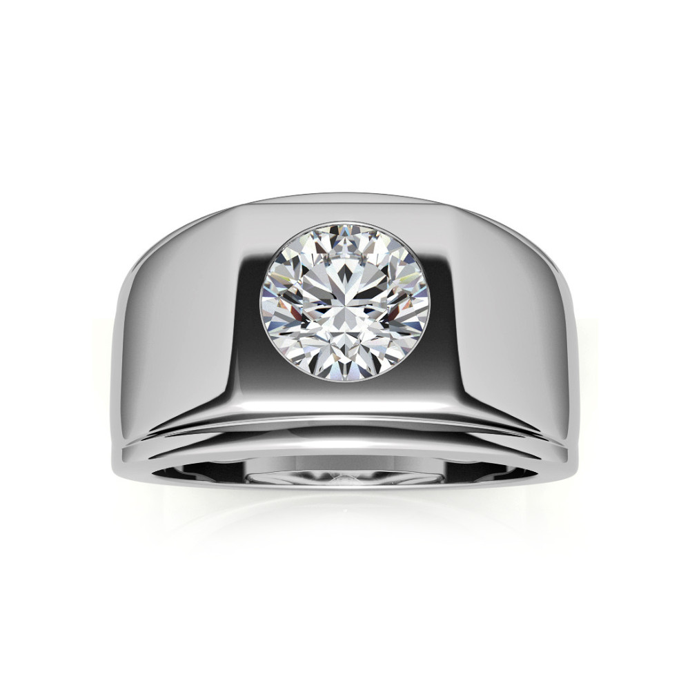1.50ct Round Diamond Men's Ring 18K White Gold 10mm Band IGI Lab Created