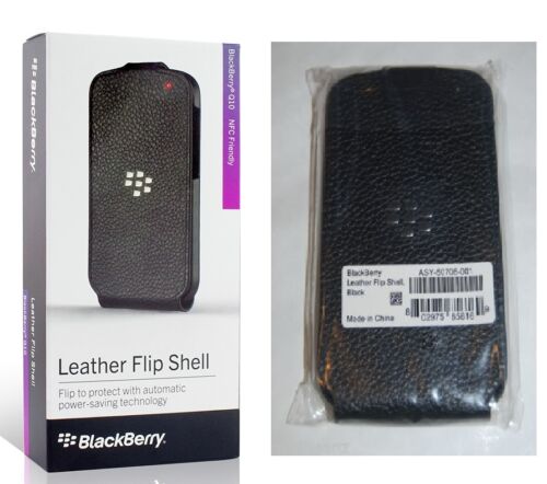 Genuine BlackBerry Q10 Black Leather Flip Shell Case Cover with Proximity Sensor - Picture 1 of 4