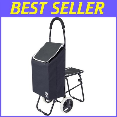 Collapsible Black Trolley Dolly with Ergonomic Seat - Perfect for Outdoor Use