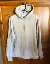 Champion Men's L Reverse Weave Pullover Hoodie Beige Logo Drawstring Pockets