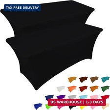 IVAPUPU 2 Pack 6FT Black Table Cloth for Rectangular Spandex Table Cover Fitte