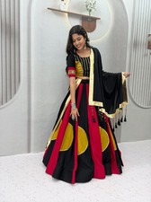 Women's Pure Cotton Black Red Readymade Lehenga Choli with Dupatta Navratri Wear