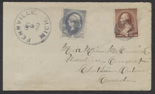 1883 Cross-Border Cover Fennville MI to Chatham ONT Intaglio Star Cxls Over Paid