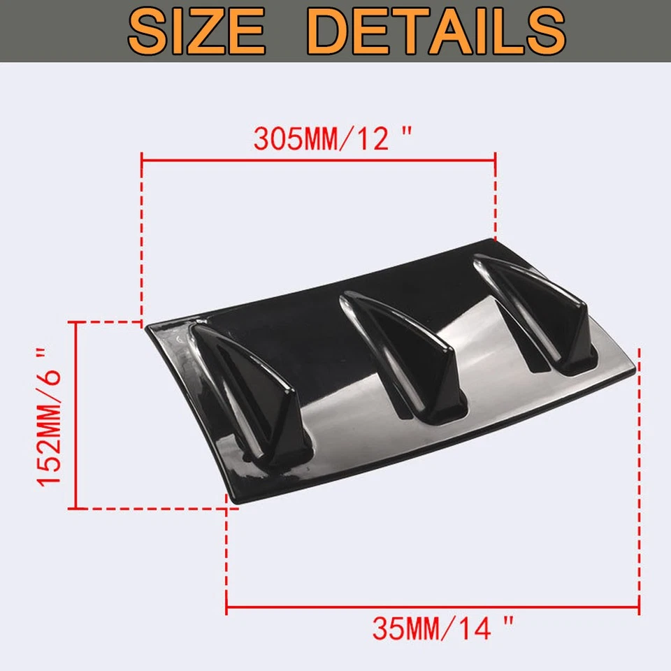12inch Universal Car Rear Bumper Lip Diffuser Shark Fin Style Bumper Spoiler - Image 2 of 4